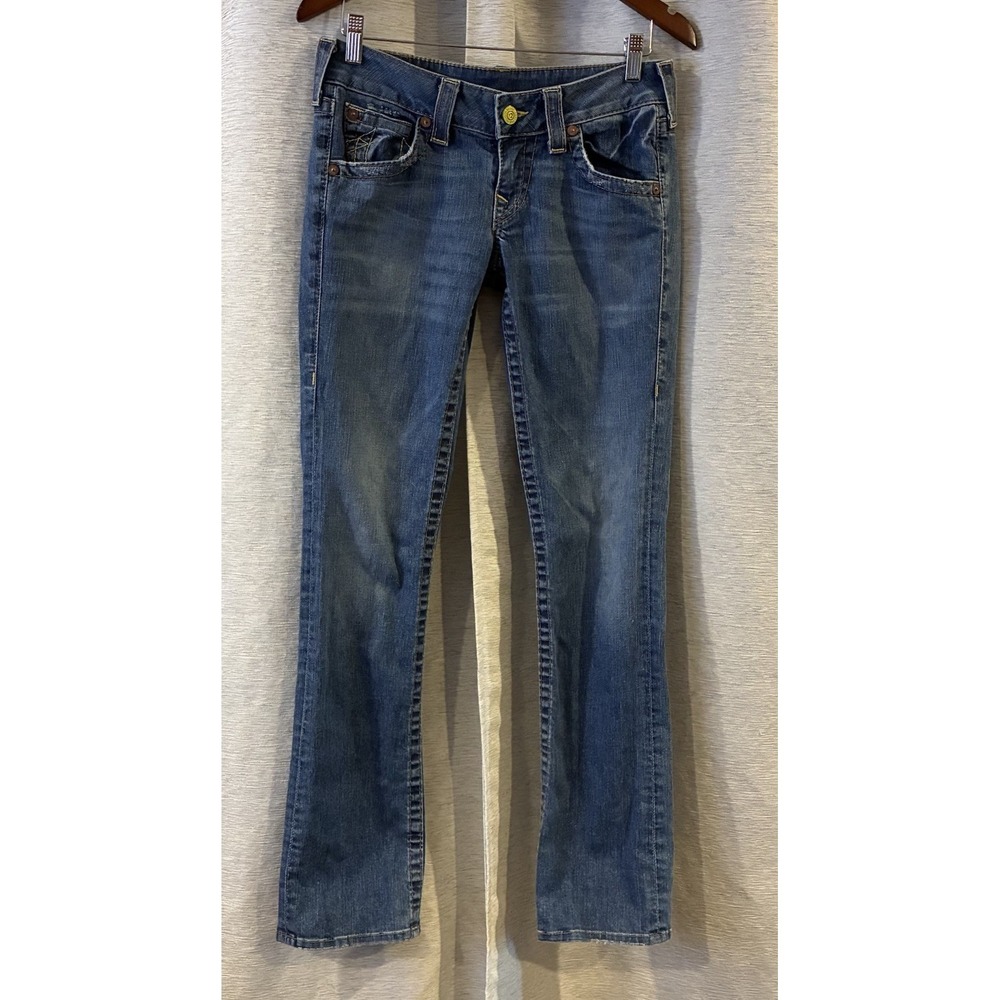 True Religion jeans women's 28 Yellow Flap Pockets Denim Pants Low Rise Y2K